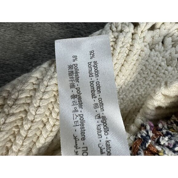 Zara XS-S Italian Yarn Cream & Brown Striped Crocheted Tunic Length Sweater - Picture 12 of 13